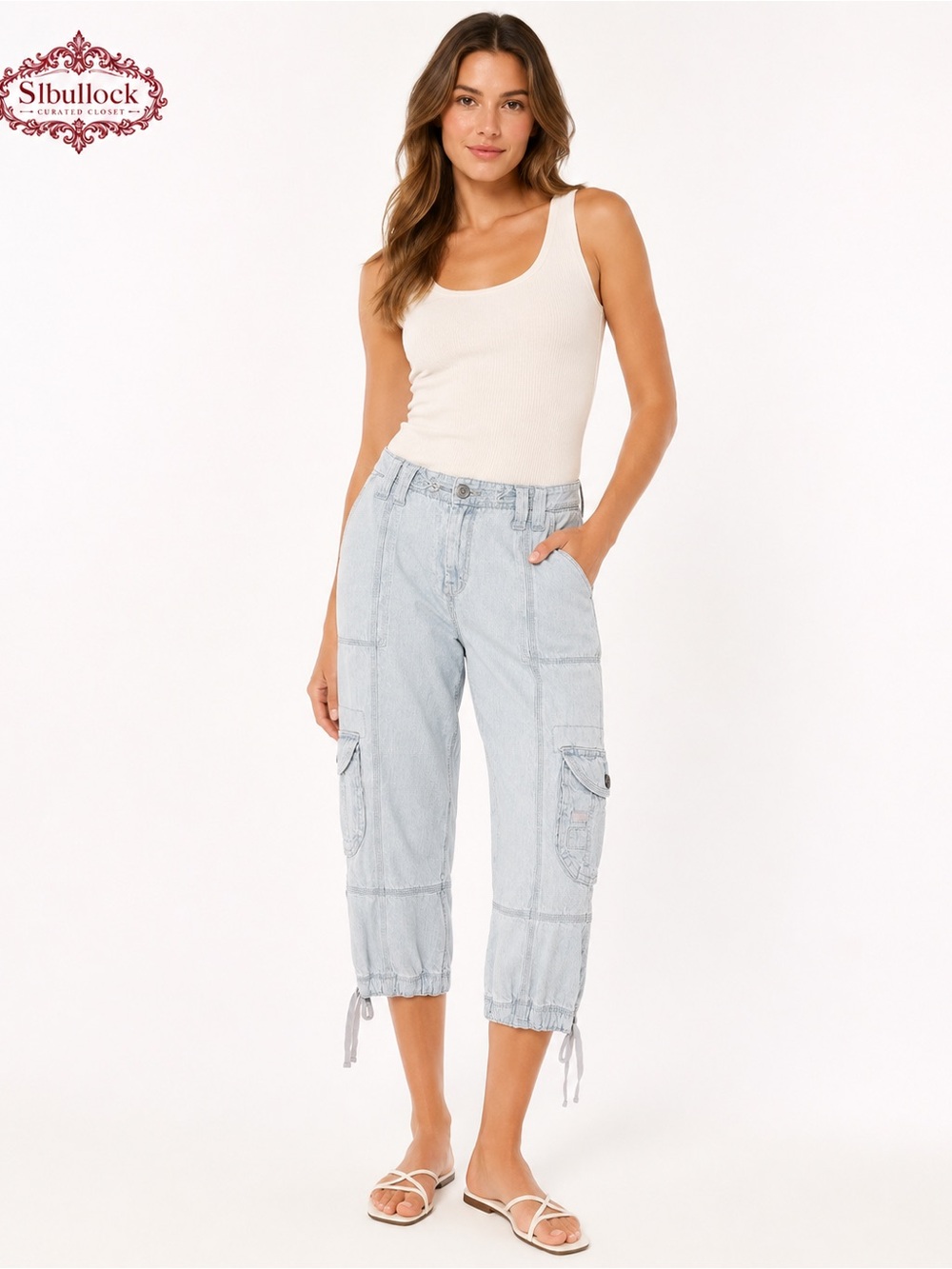 C12 RUFF HEWN Size 10 Light Wash Cotton Cargo Capri Pants Utility Y2K